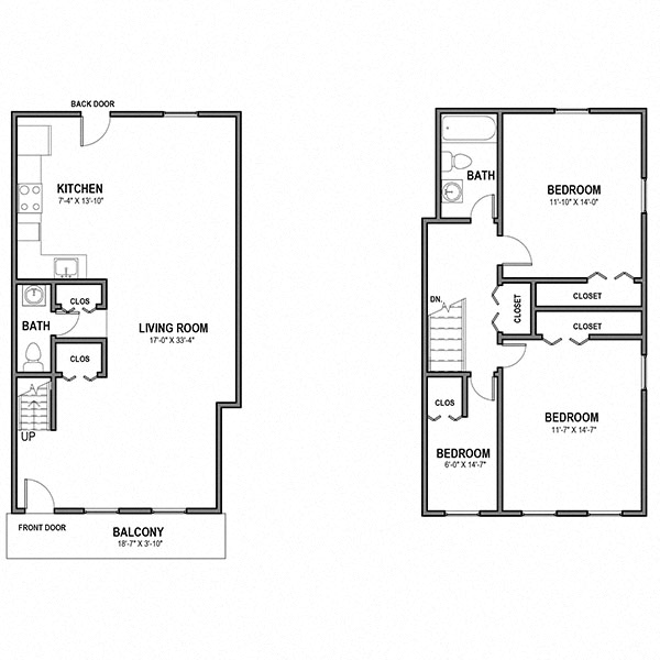 Floor plan for 3 beds, 1.5 baths, 1250 sqft